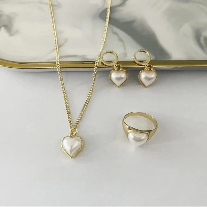 Pearl Earring, Chain & Ring Combo | Complete Stylish Set for Women