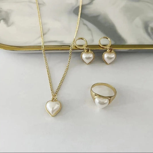 Pearl Earring, Chain & Ring Combo | Complete Stylish Set for Women
