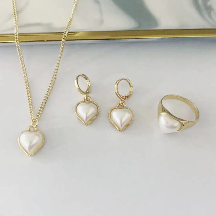 Pearl Earring, Chain & Ring Combo | Complete Stylish Set for Women